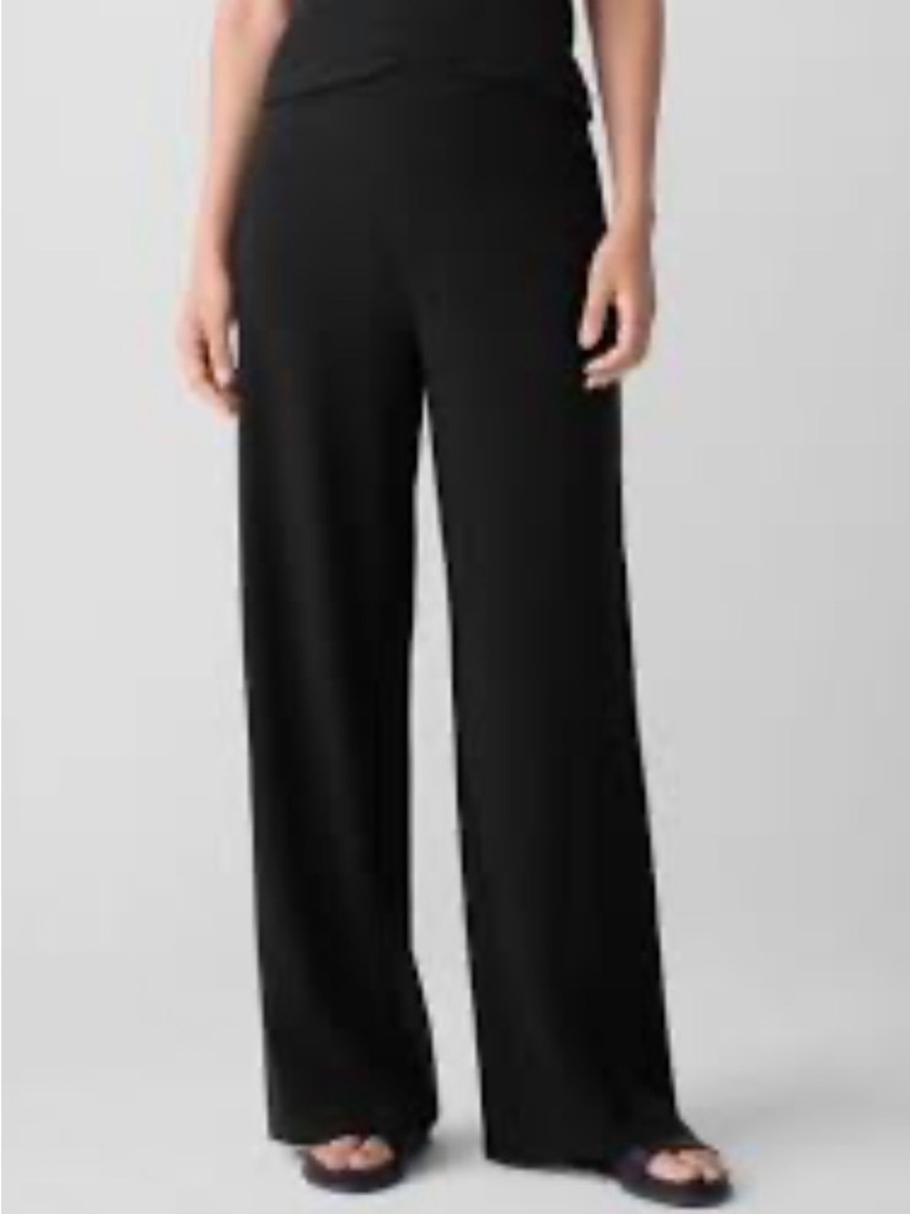 Eileen Fisher Stretch Jersey Knit Wide Leg Black Pants Size Medium Petite